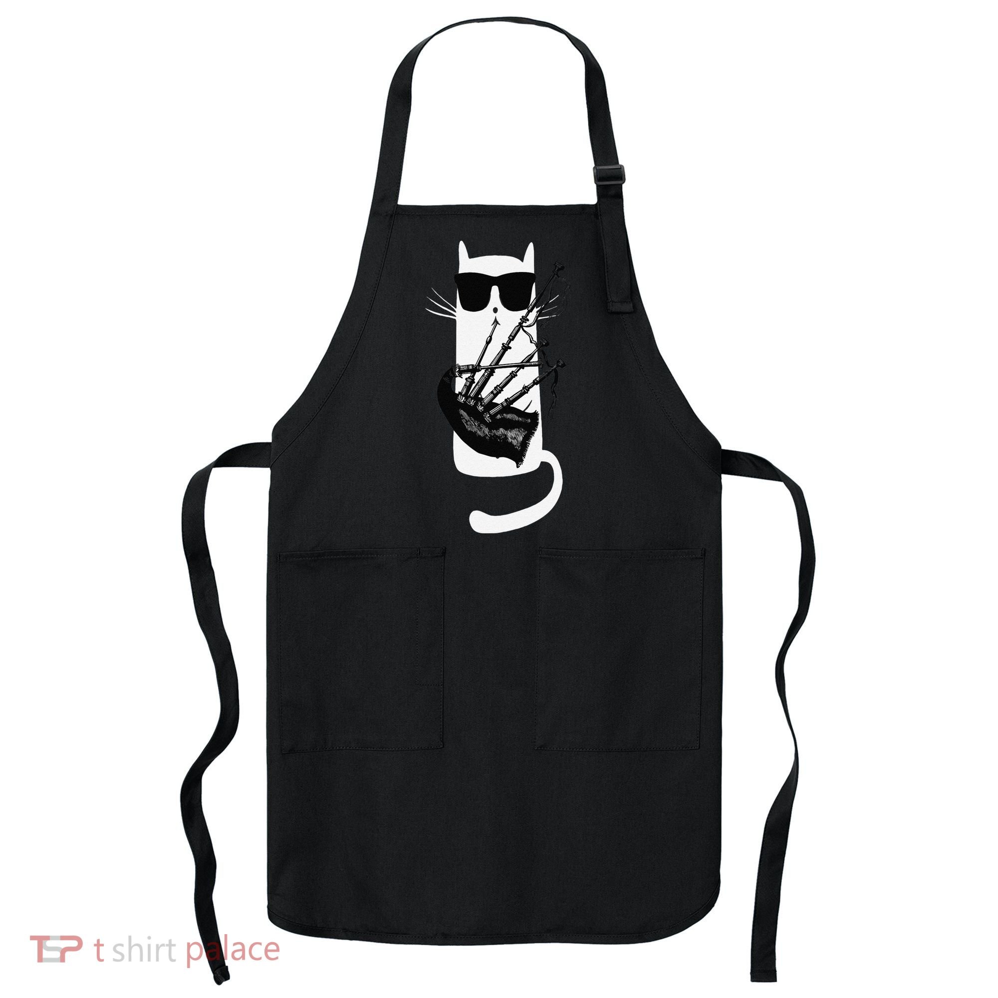 Funny Cat Wearing Sunglasses Playing Bagpipes Apron