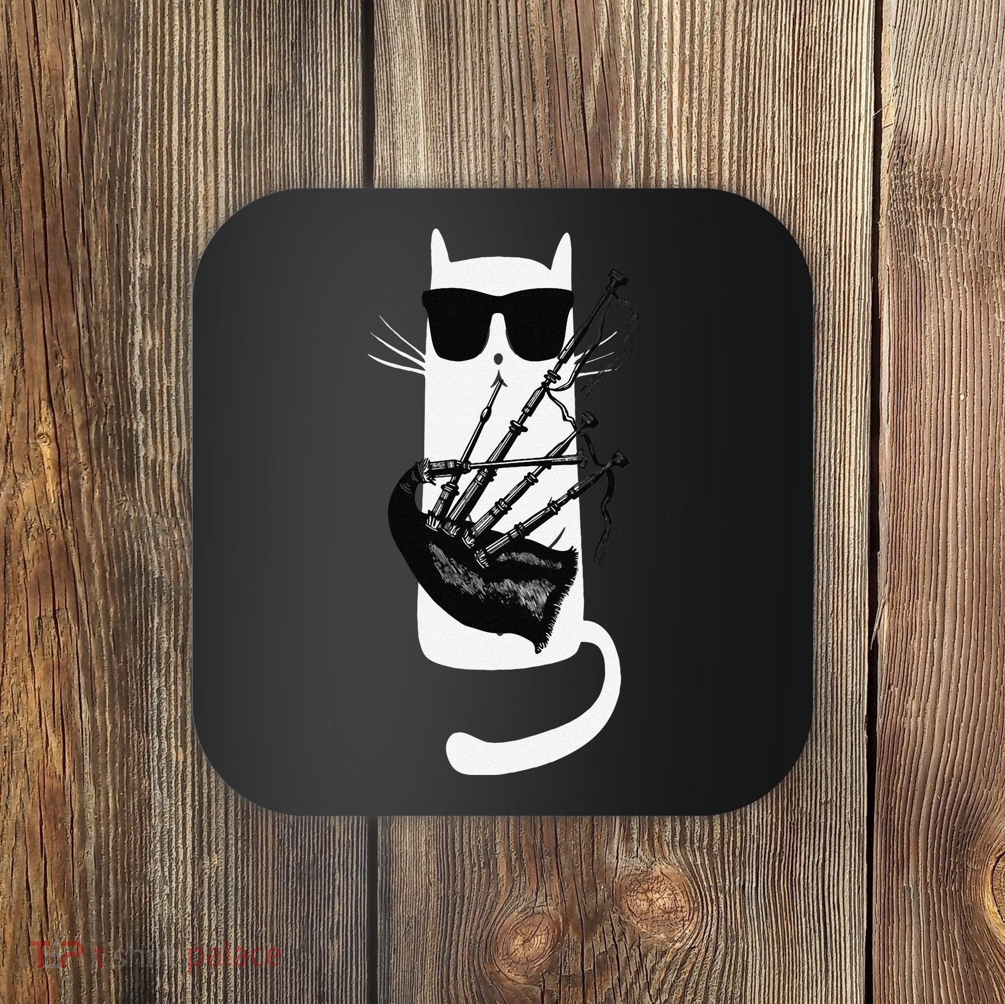 Funny Cat Wearing Sunglasses Playing Bagpipes Coaster