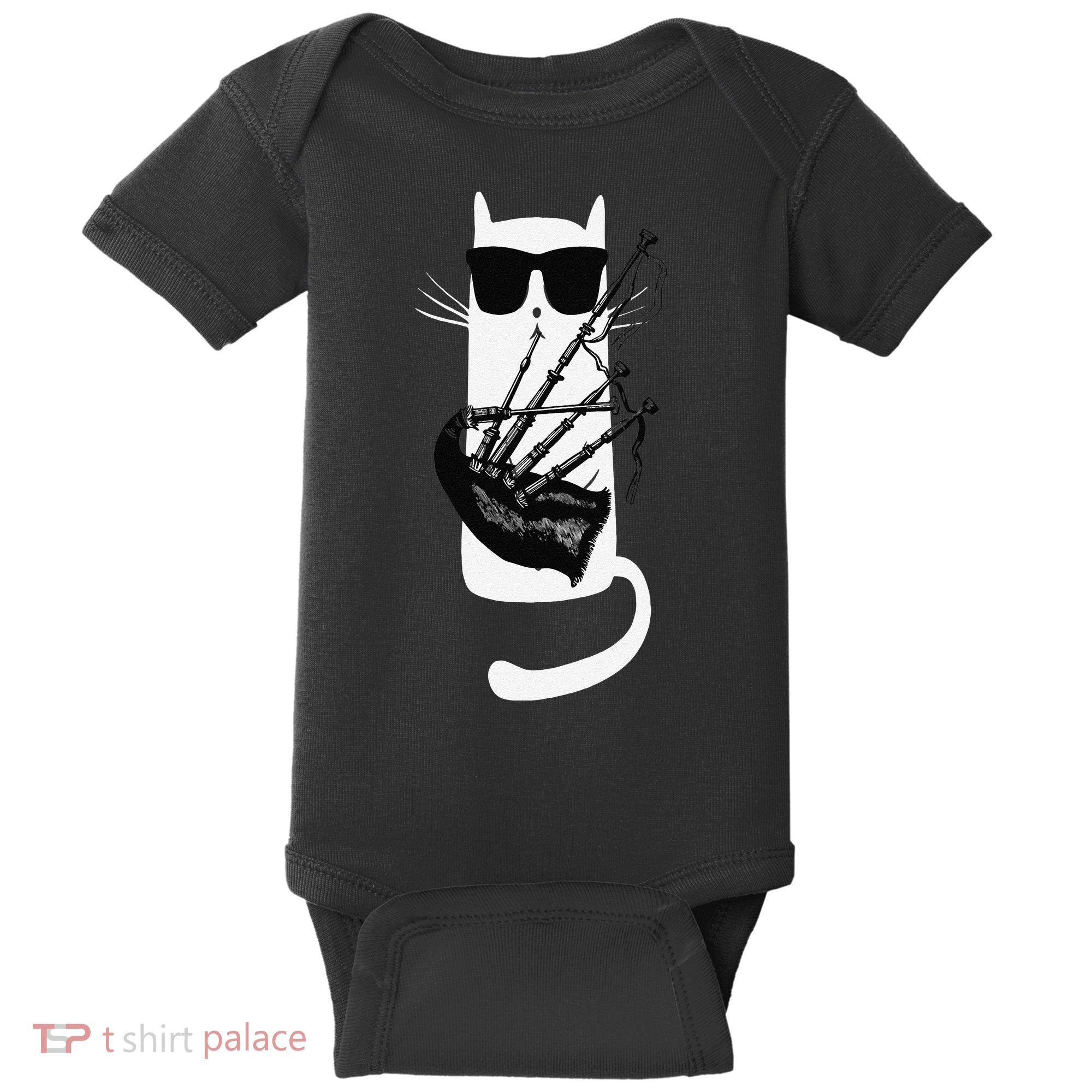 Funny Cat Wearing Sunglasses Playing Bagpipes Baby Bodysuit