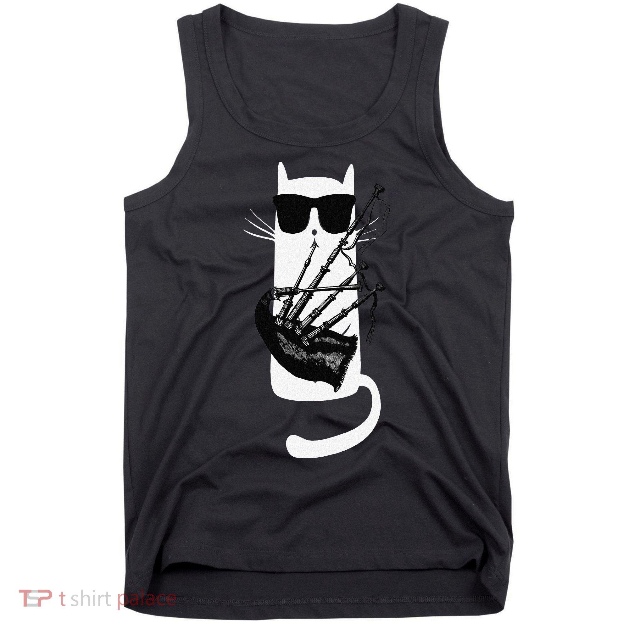 Funny Cat Wearing Sunglasses Playing Bagpipes Tank Top