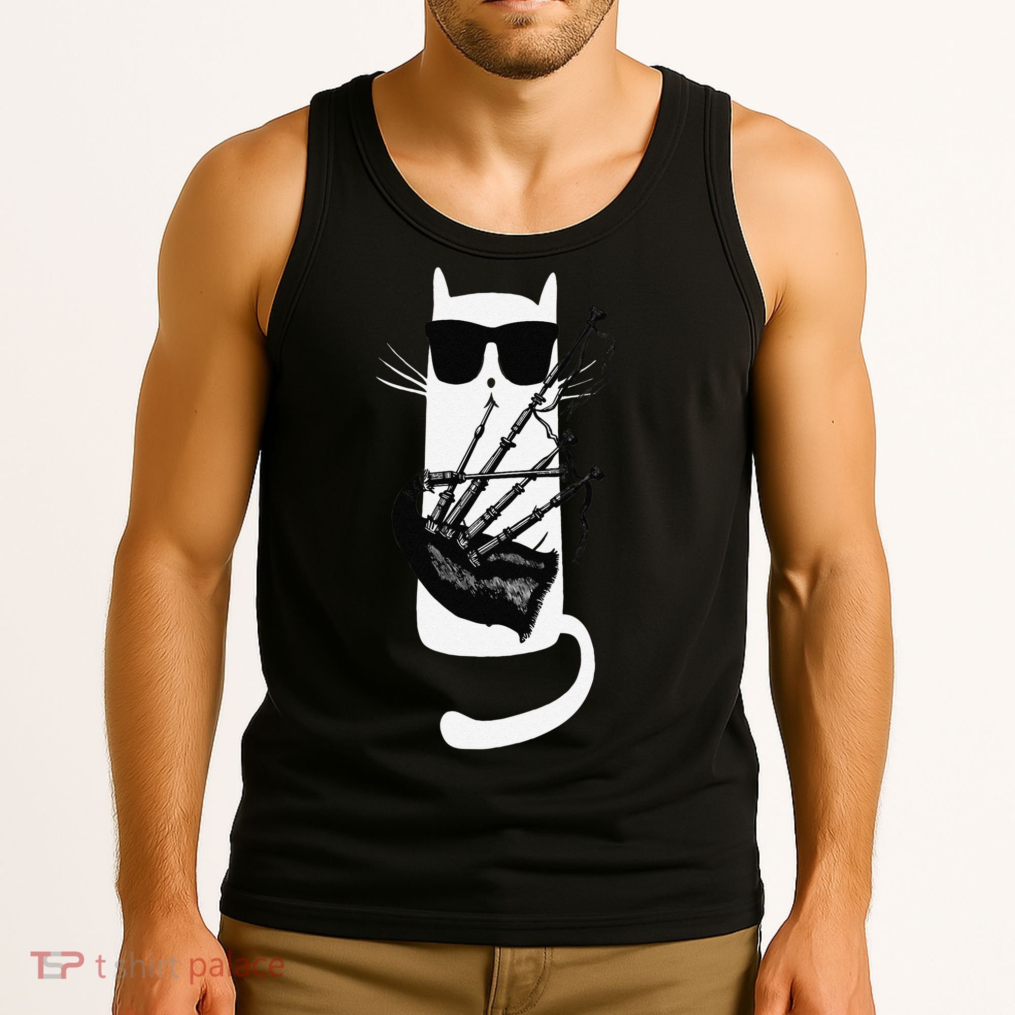 Funny Cat Wearing Sunglasses Playing Bagpipes Tank Top