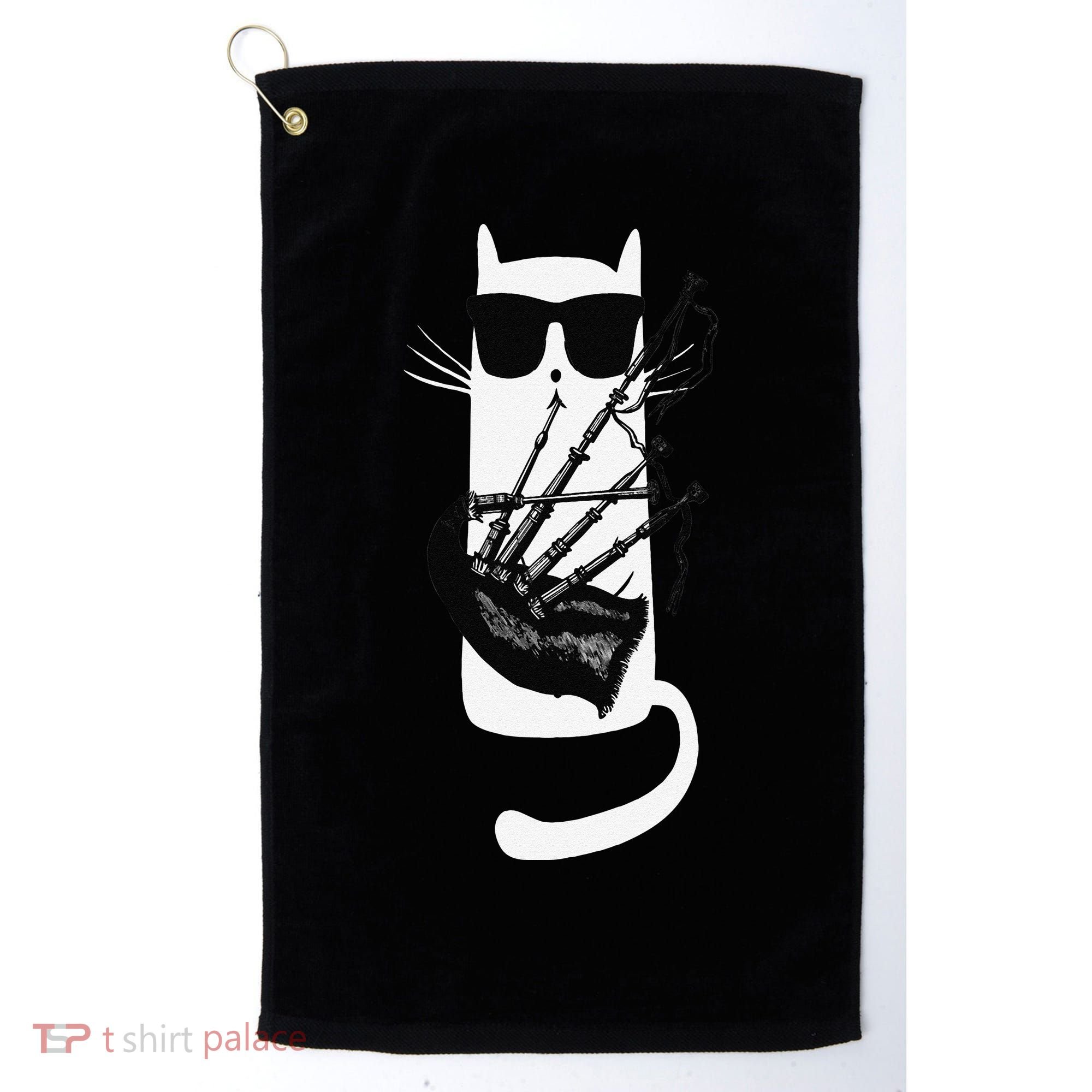 Funny Cat Wearing Sunglasses Playing Bagpipes Golf Towel