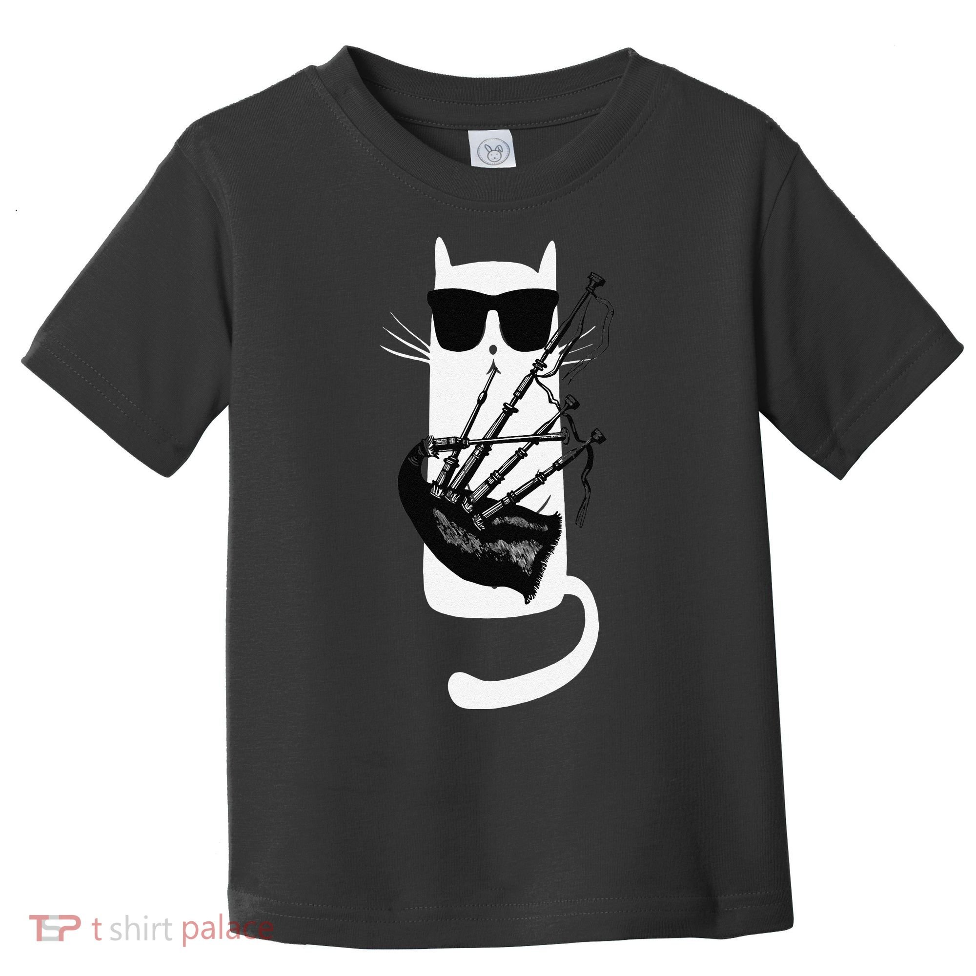 Funny Cat Wearing Sunglasses Playing Bagpipes Toddler T-Shirt