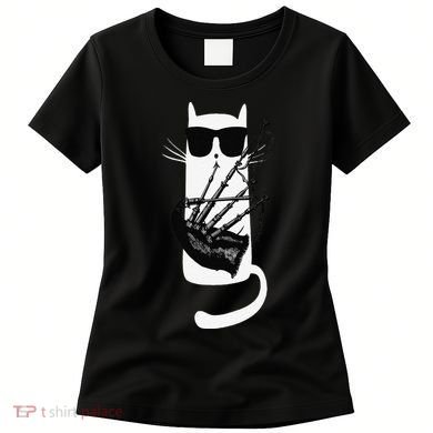 Funny Cat Wearing Sunglasses Playing Bagpipes Women's T-Shirt