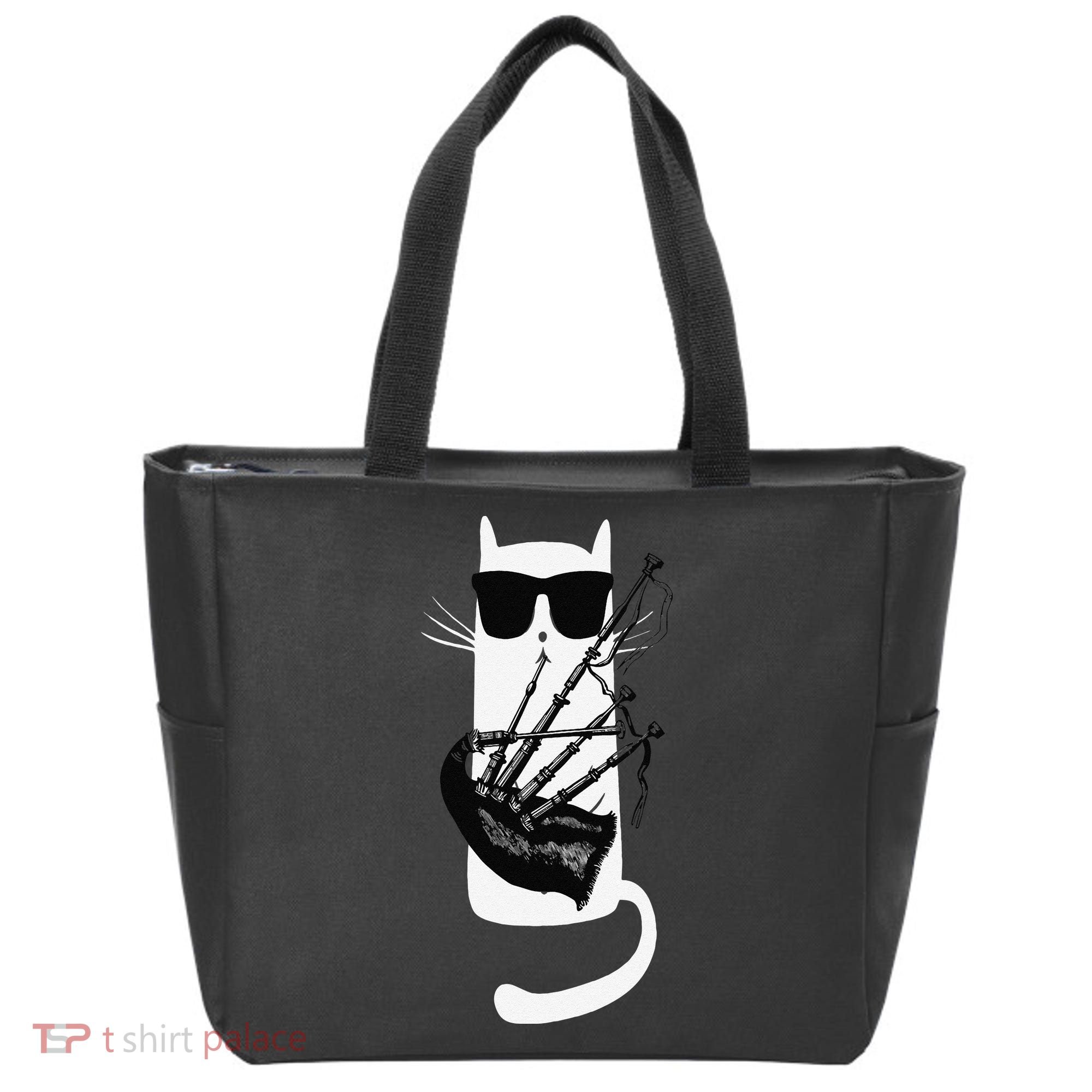 Funny Cat Wearing Sunglasses Playing Bagpipes Tote Bag