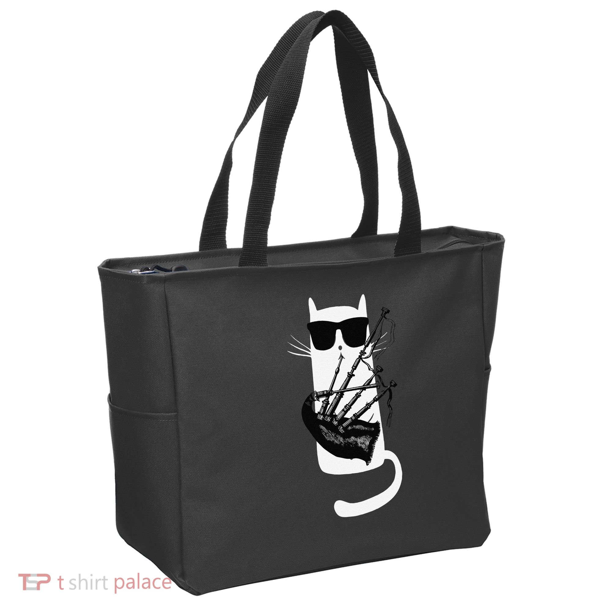 Funny Cat Wearing Sunglasses Playing Bagpipes Tote Bag