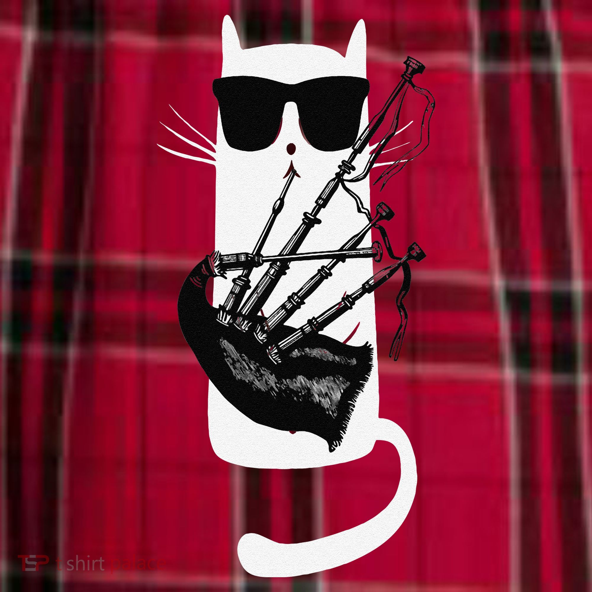 Funny Cat Wearing Sunglasses Playing Bagpipes Men's Flannel Plaid Pajama Pants
