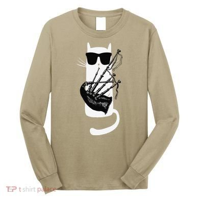 Funny Cat Wearing Sunglasses Playing Bagpipes Long Sleeve Shirt