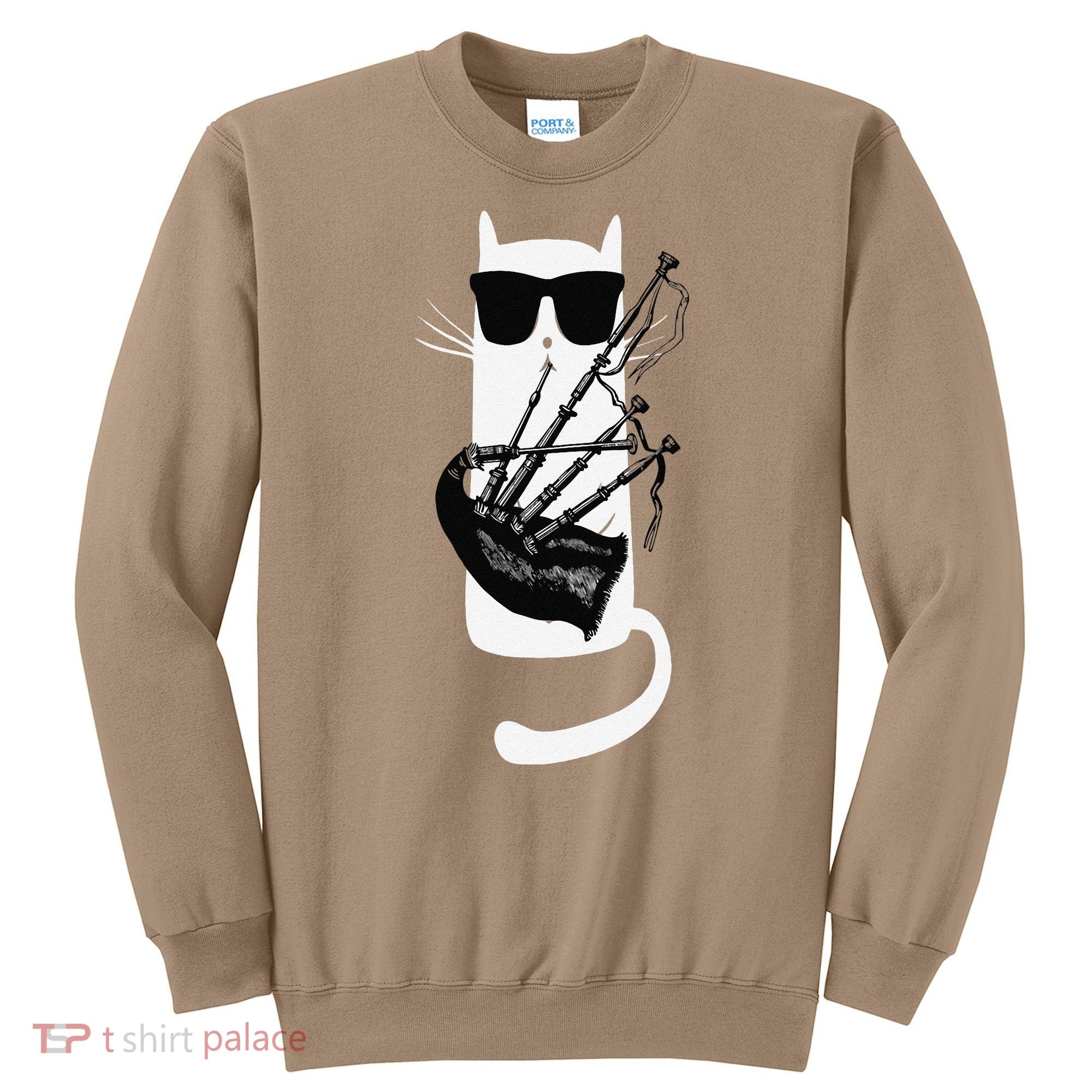 Funny Cat Wearing Sunglasses Playing Bagpipes Sweatshirt
