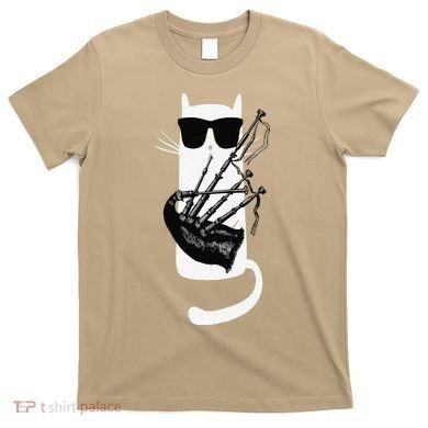 Funny Cat Wearing Sunglasses Playing Bagpipes T-Shirt