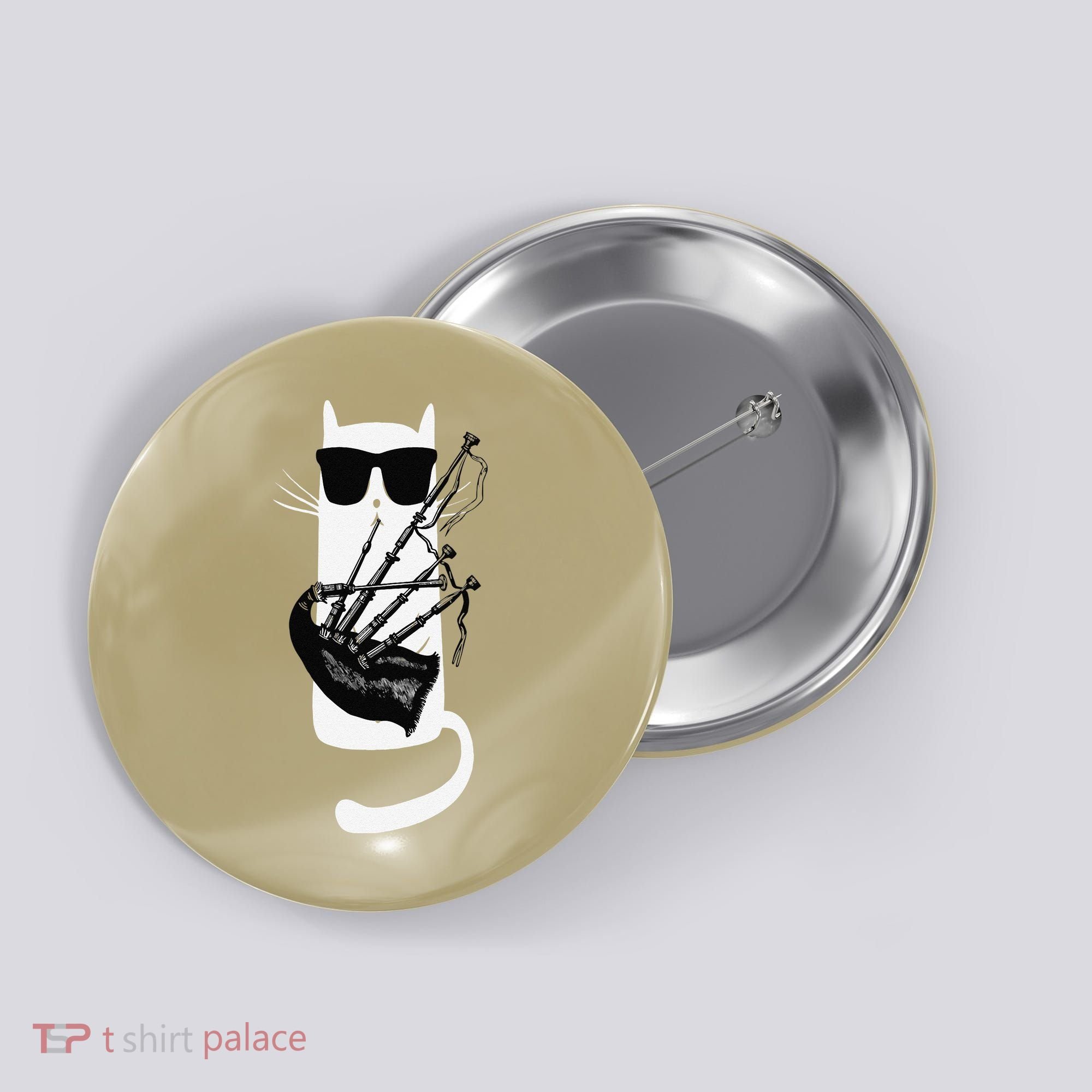 Funny Cat Wearing Sunglasses Playing Bagpipes Button
