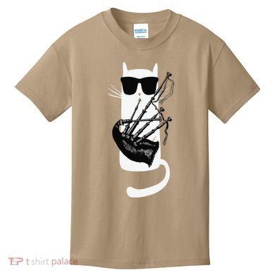 Funny Cat Wearing Sunglasses Playing Bagpipes Kids T-Shirt