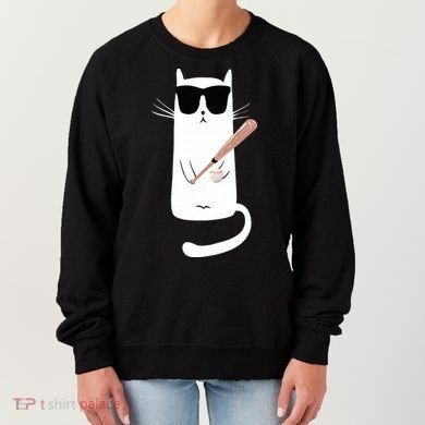 Funny Cat Wearing Sunglasses Playing Baseball Women's Sweatshirt