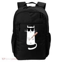 Funny Cat Wearing Sunglasses Playing Baseball Backpack thumb 0