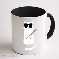 Funny Cat Wearing Sunglasses Playing Baseball Coffee Mug thumb 1