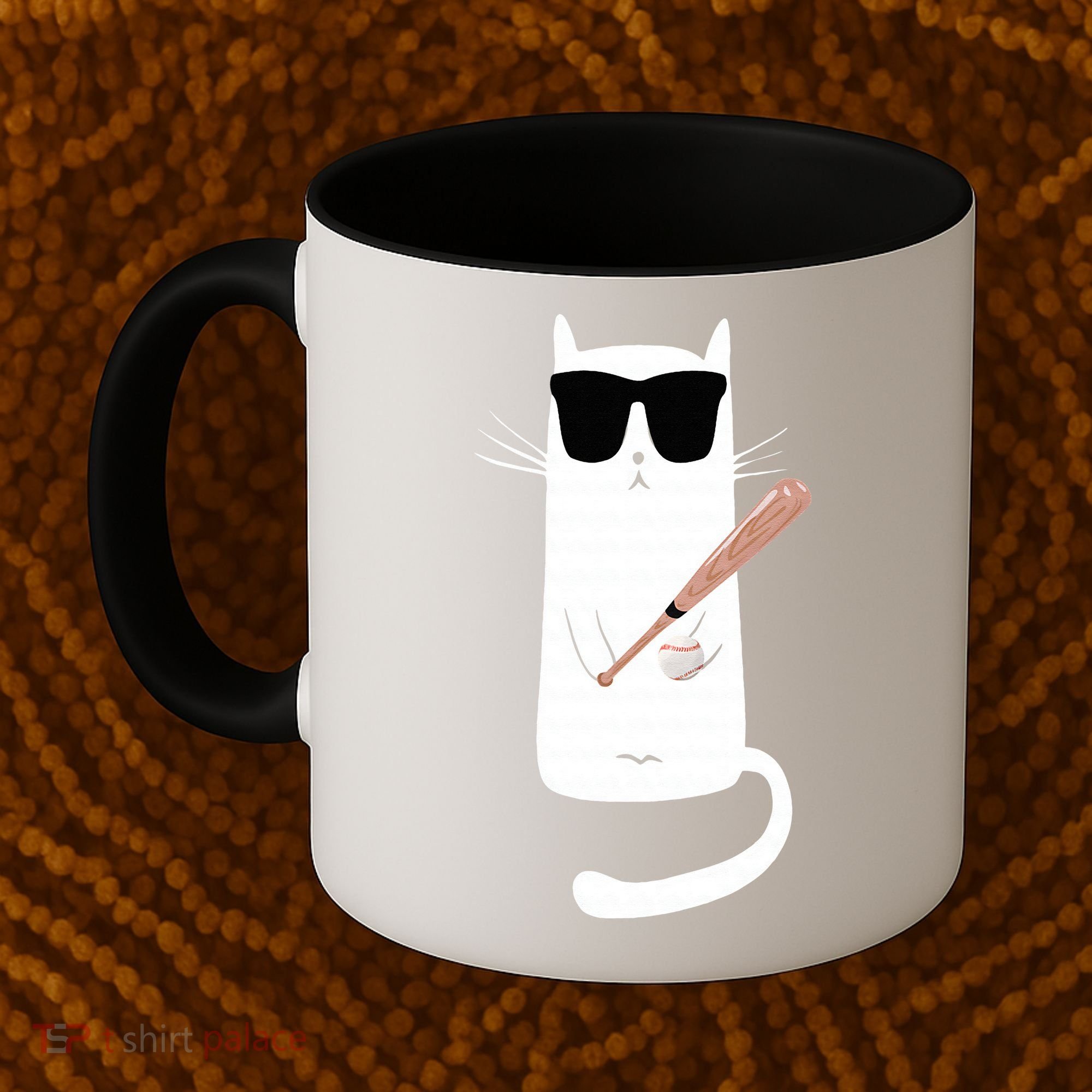 Funny Cat Wearing Sunglasses Playing Baseball Coffee Mug