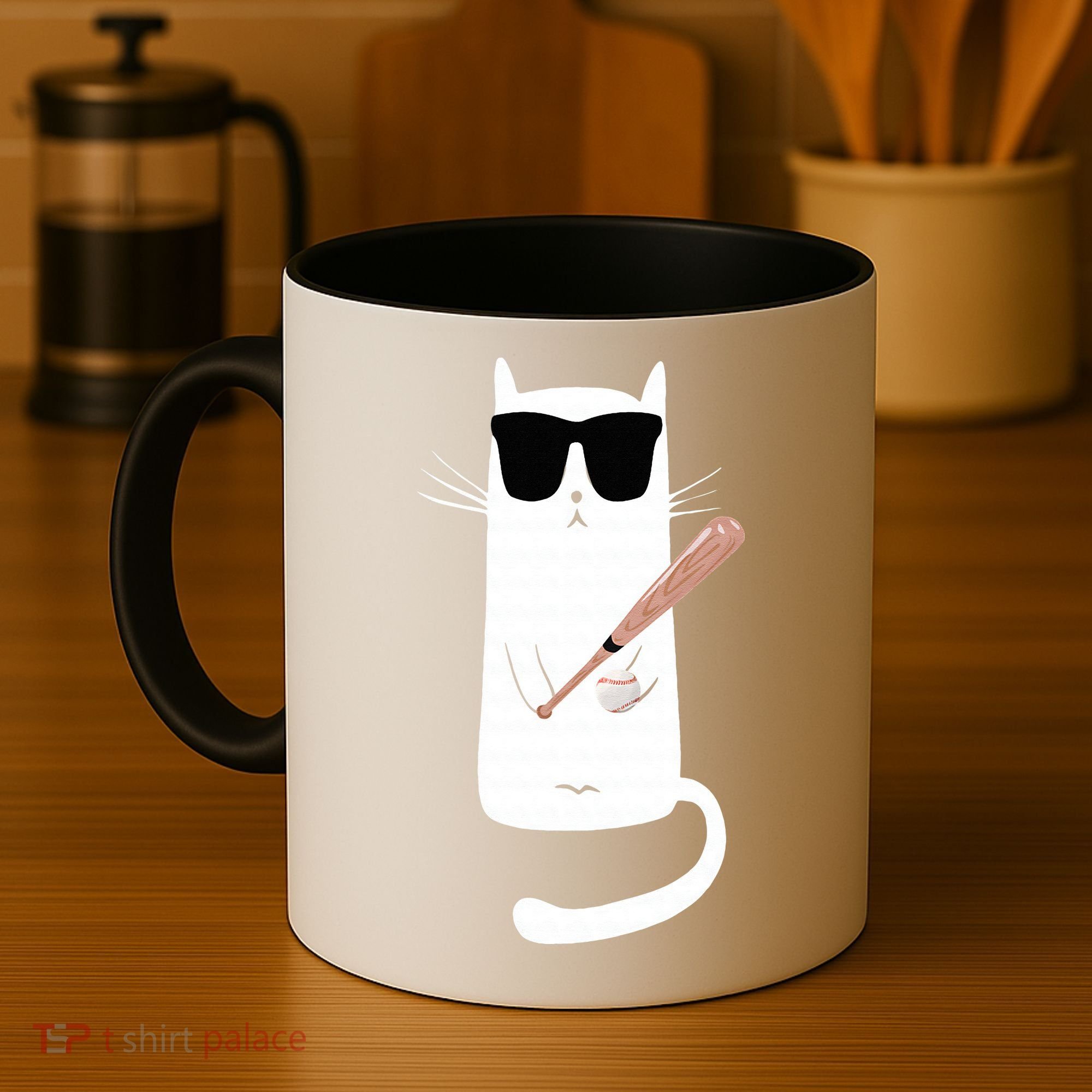 Funny Cat Wearing Sunglasses Playing Baseball Coffee Mug