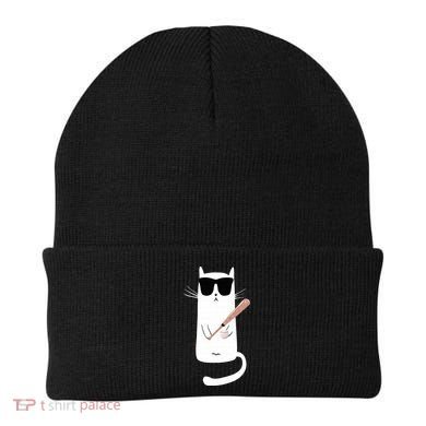 Funny Cat Wearing Sunglasses Playing Baseball Beanie