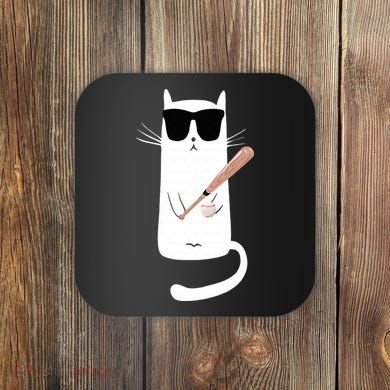 Funny Cat Wearing Sunglasses Playing Baseball Coaster