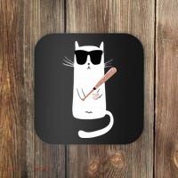 Funny Cat Wearing Sunglasses Playing Baseball Coaster thumb 0