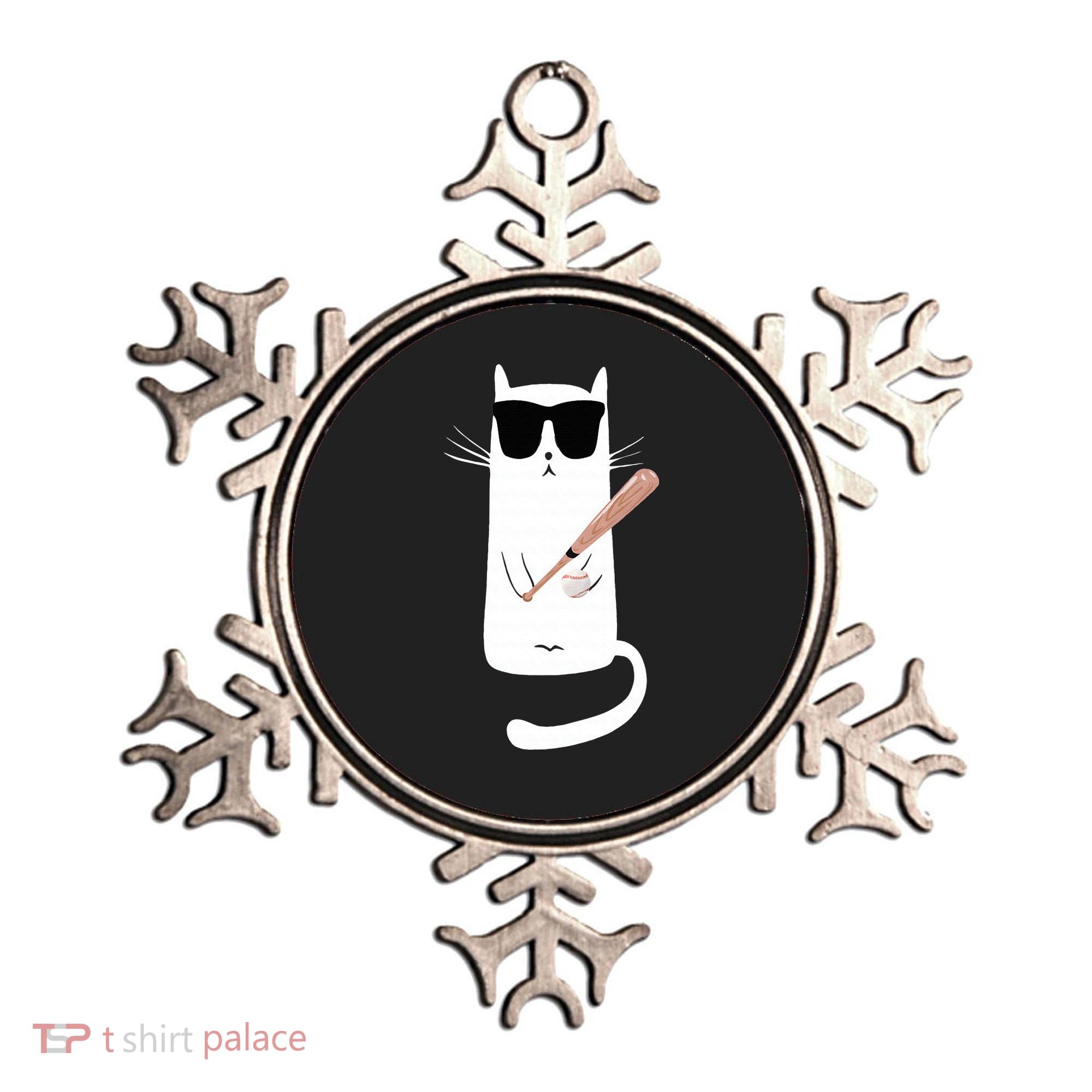 Funny Cat Wearing Sunglasses Playing Baseball Ornament