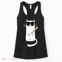 Funny Cat Wearing Sunglasses Playing Baseball Women's Tank Top thumb 0