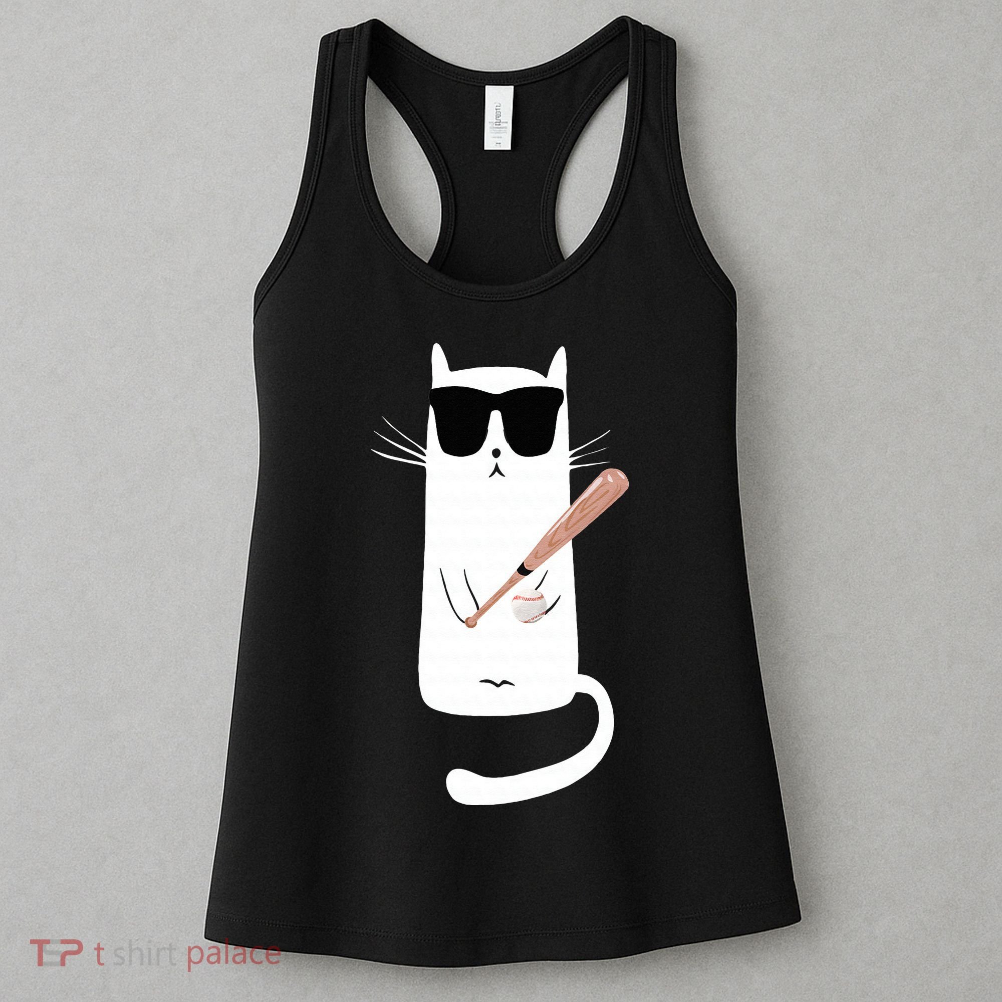 Funny Cat Wearing Sunglasses Playing Baseball Women's Tank Top