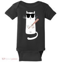 Funny Cat Wearing Sunglasses Playing Baseball Baby Bodysuit thumb 0