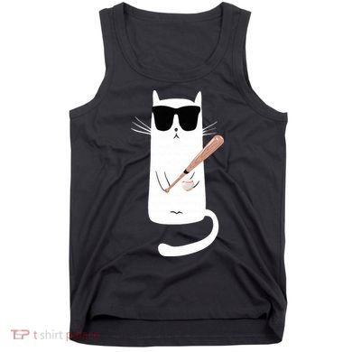 Funny Cat Wearing Sunglasses Playing Baseball Tank Top