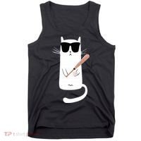 Funny Cat Wearing Sunglasses Playing Baseball Tank Top thumb 0