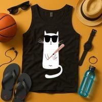 Funny Cat Wearing Sunglasses Playing Baseball Tank Top thumb 4