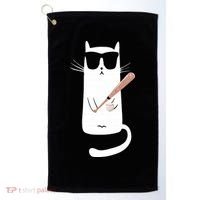 Funny Cat Wearing Sunglasses Playing Baseball Golf Towel thumb 0