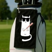 Funny Cat Wearing Sunglasses Playing Baseball Golf Towel thumb 2
