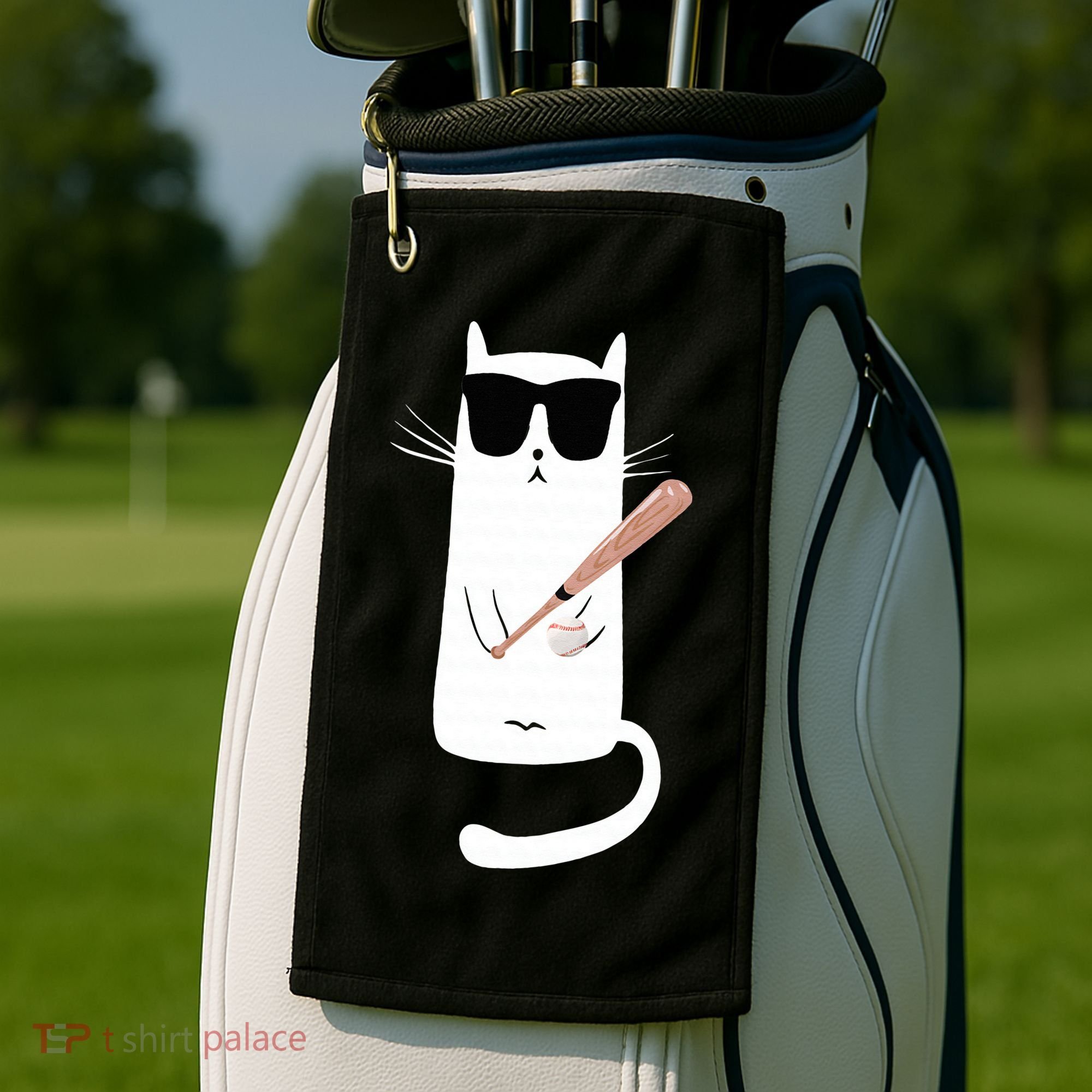 Funny Cat Wearing Sunglasses Playing Baseball Golf Towel