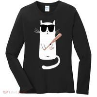 Funny Cat Wearing Sunglasses Playing Baseball Women's Long Sleeve Shirt thumb 0