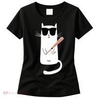 Funny Cat Wearing Sunglasses Playing Baseball Women's T-Shirt thumb 0