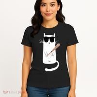 Funny Cat Wearing Sunglasses Playing Baseball Women's T-Shirt thumb 4
