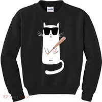 Funny Cat Wearing Sunglasses Playing Baseball Kids Sweatshirt thumb 0
