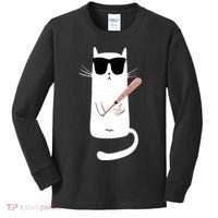 Funny Cat Wearing Sunglasses Playing Baseball Kids Long Sleeve Shirt thumb 0