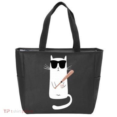Funny Cat Wearing Sunglasses Playing Baseball Tote Bag