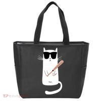 Funny Cat Wearing Sunglasses Playing Baseball Tote Bag thumb 0