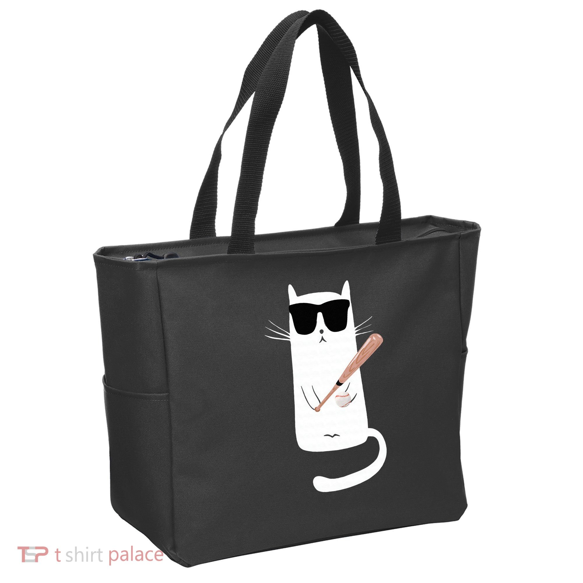 Funny Cat Wearing Sunglasses Playing Baseball Tote Bag