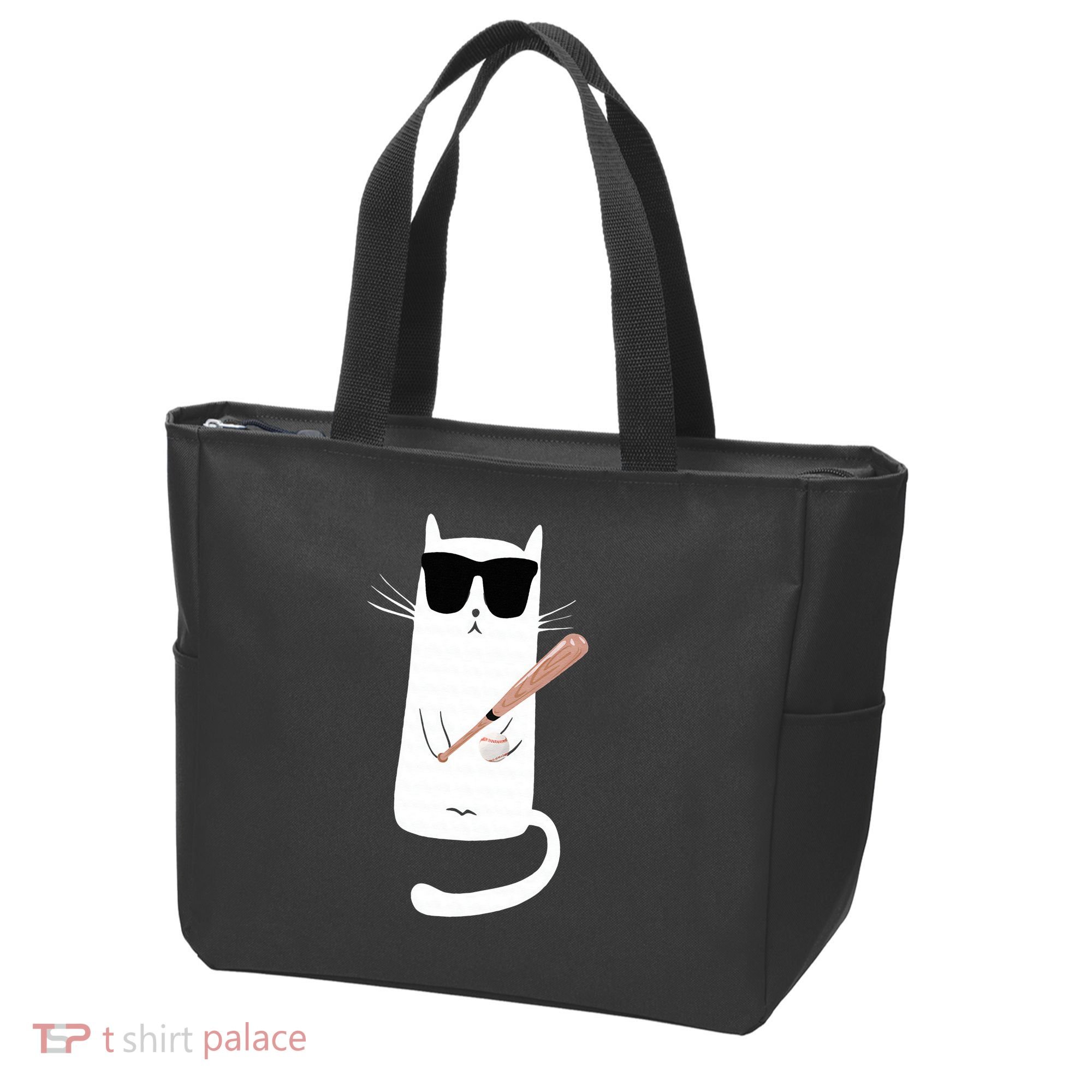 Funny Cat Wearing Sunglasses Playing Baseball Tote Bag