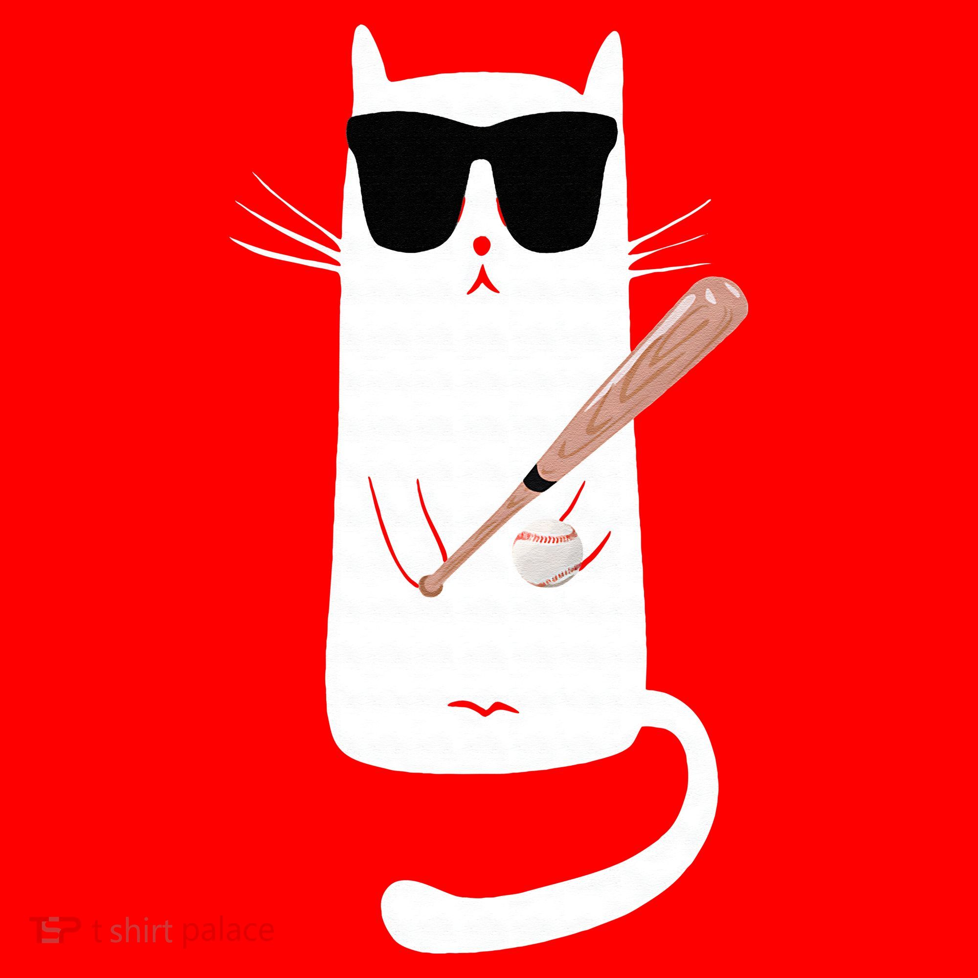 Funny Cat Wearing Sunglasses Playing Baseball Santa Hat