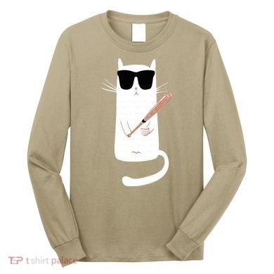 Funny Cat Wearing Sunglasses Playing Baseball Long Sleeve Shirt