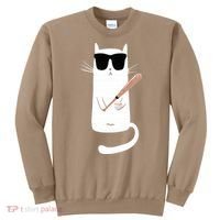 Funny Cat Wearing Sunglasses Playing Baseball Sweatshirt thumb 0