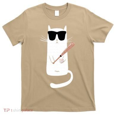 Funny Cat Wearing Sunglasses Playing Baseball T-Shirt