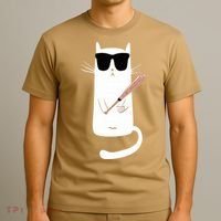 Funny Cat Wearing Sunglasses Playing Baseball T-Shirt thumb 3