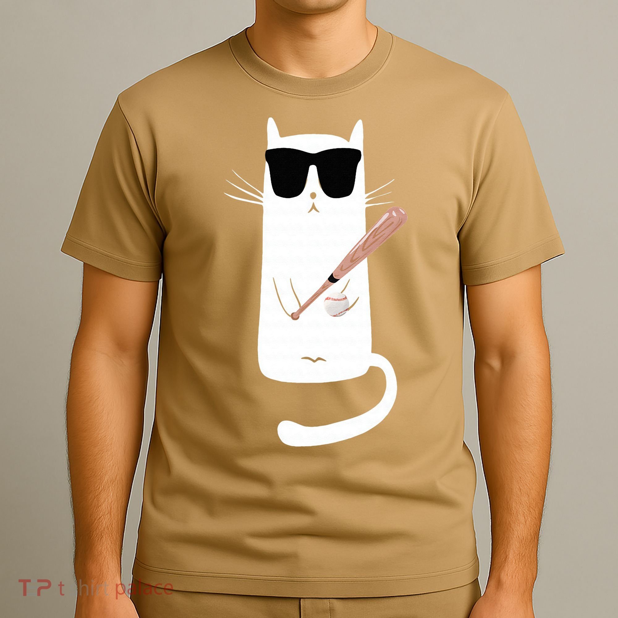 Funny Cat Wearing Sunglasses Playing Baseball T-Shirt