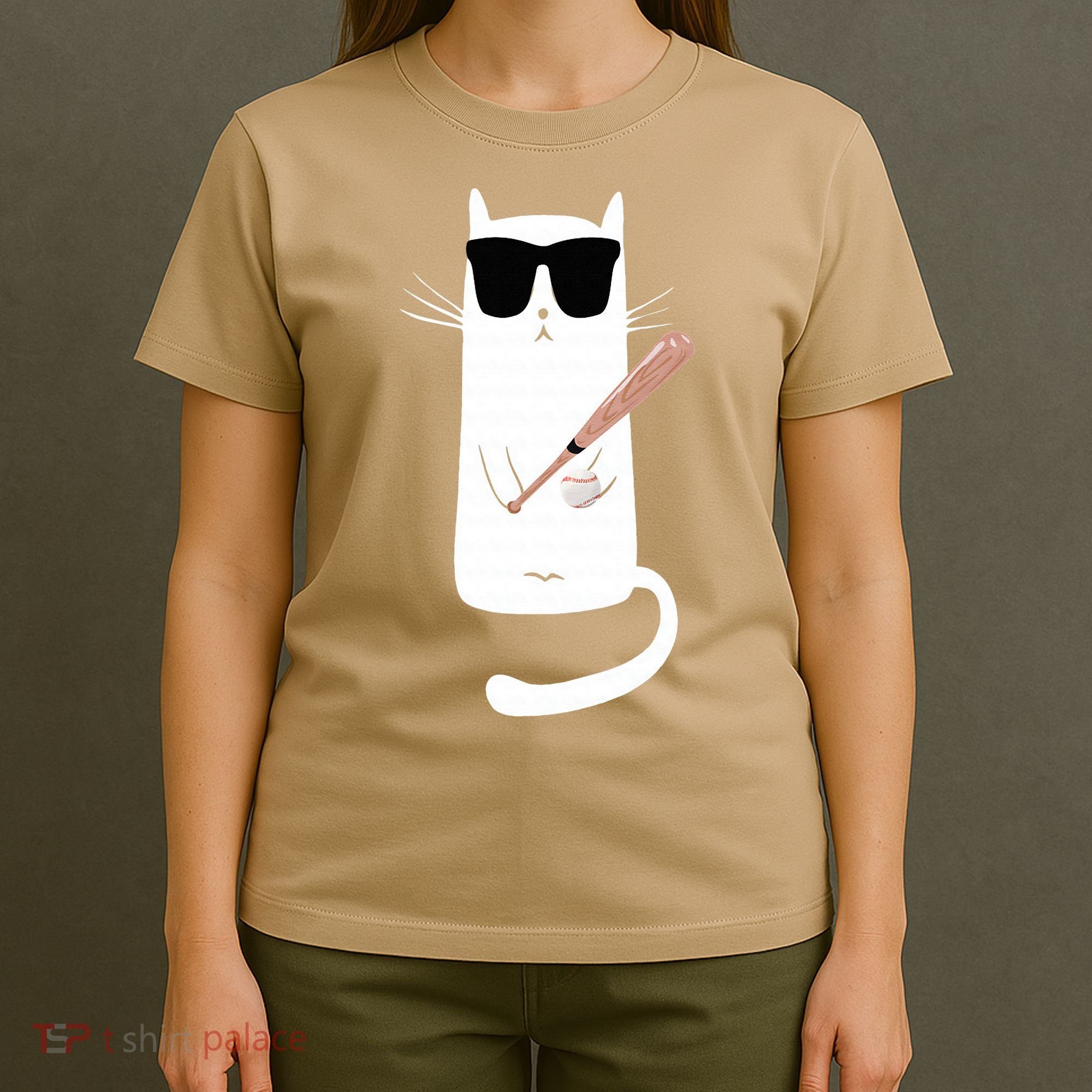 Funny Cat Wearing Sunglasses Playing Baseball T-Shirt